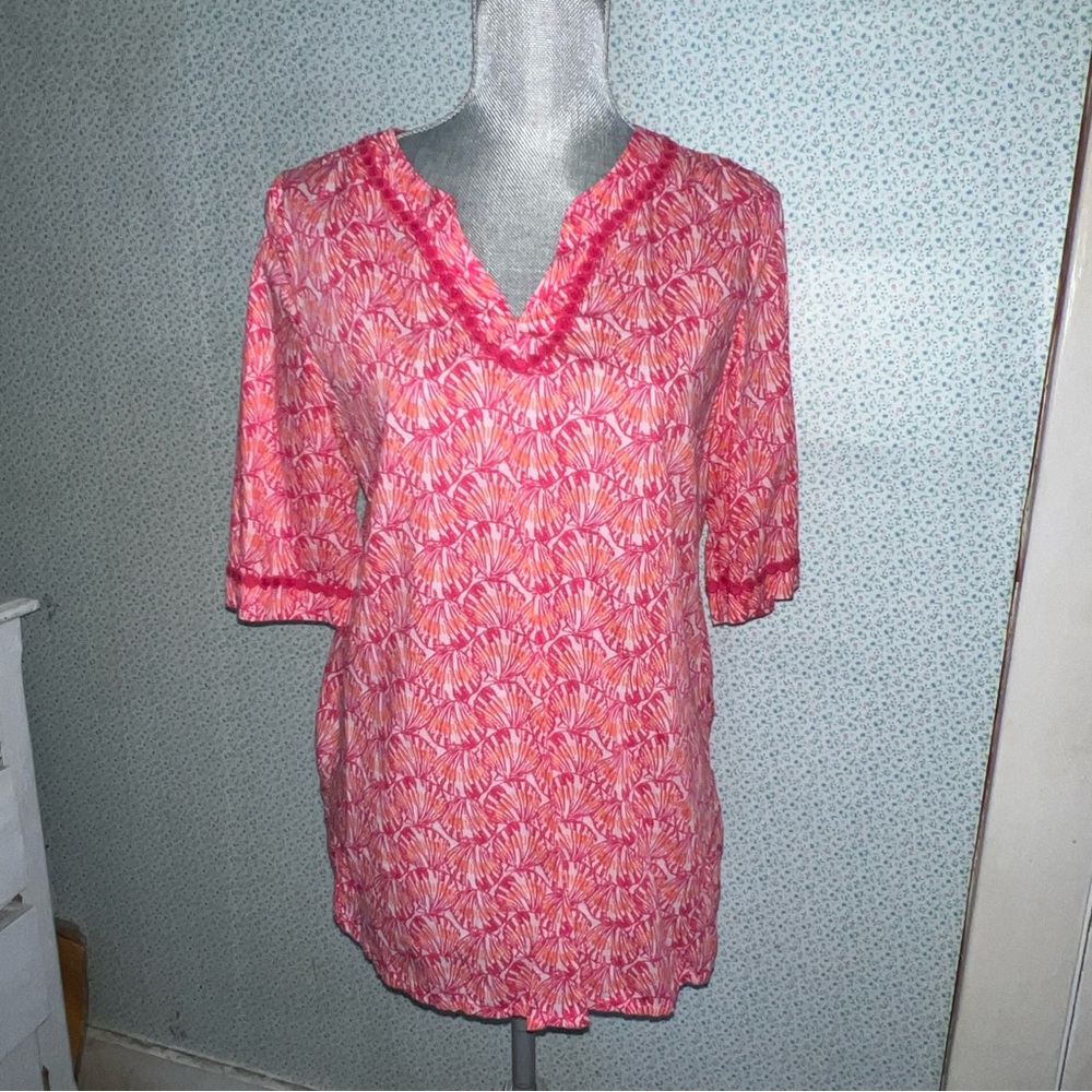 Vineyard Vines Girls Shell Print Tunic Top/Beach Coverup Pink Tulip XL (16) EUC